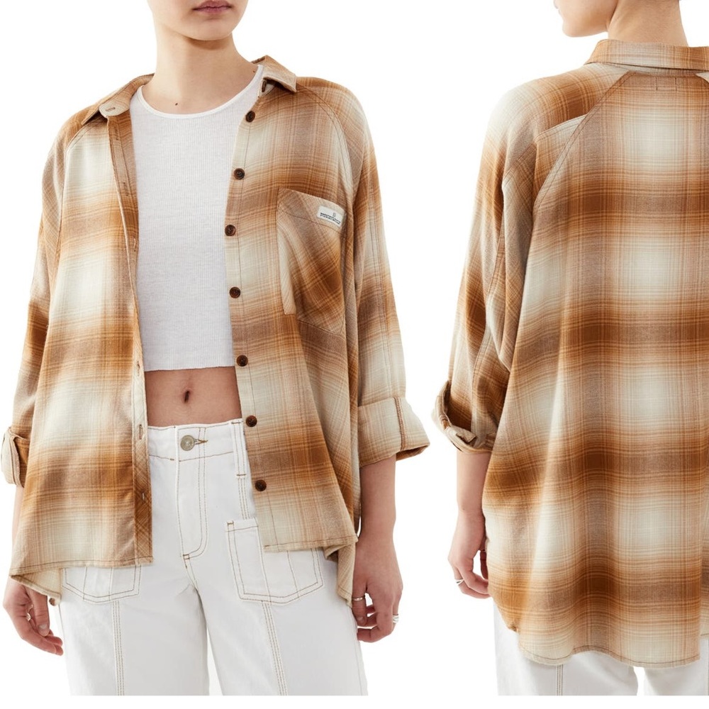 Plaid Button-Up Shirt in Brown by [Brand]